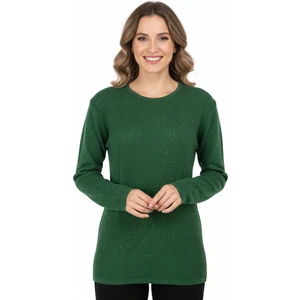 Kadın Kışlık Pamuklu Örme Ince Triko Anne Kazak Yuvarlak Yaka Desenli Uzun Kol Rahat Kesim Tam Kalıp