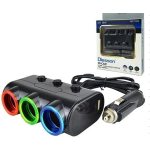 1523 12-24V Çift USB Girişli 120W 80CM Kablolu 3 Lü Araç Çakmak Çoklayıcı Çakmaklık Çoğaltıcı