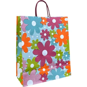 Çiçek Desenli Burgu Saplı Kraft Çanta 25X31X12CM 25 Adet