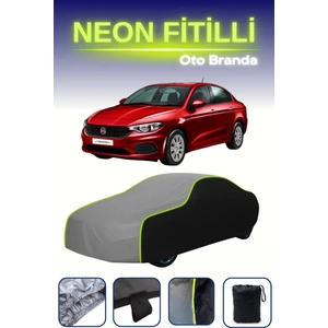 Siyah-Gri-Siyah [fiat Egea Sedan] Uyumlu Neon Fitilli Araba Brandası, Su ve Toz Geçirmez