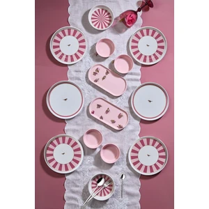 Kitchen Life Lovely Birds Kahvaltı Takımı 14 Parça 6 Kişilik Pembe Beyaz Seramik Set