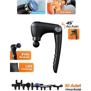 7go 7gmg1 Katlanabilir Sıcak & Soğuk Başlıklı Masaj Aleti – 9 Kademeli, 10 Farklı Başlık, 1800MAH Lityum-Iyon Batarya