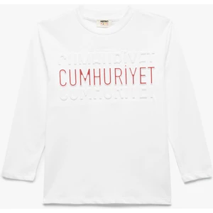 Uzun Kollu Bisiklet Yaka Pamuklu Cumhuriyet Baskılı Tişört