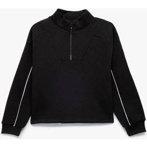 Şardonlu Uzun Kollu Dik Yaka Yarım Fermuarlı Sweatshirt