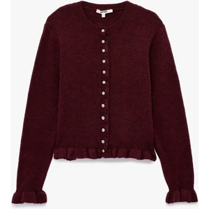 Fırfır Detaylı Uzun Kollu Bisiklet Yaka Triko Hırka