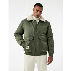 Uzun Kollu Cepli Etiket Detaylı Peluş Yaka Mont