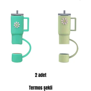 Termos Şekilli Pipet Koruyucu 2 Adet Termos Şeklinde Pipet Koruyucu Silikon Pipet Tıpası