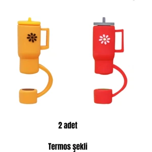 Termos Şekilli Pipet Koruyucu 2 Adet Termos Şeklinde Pipet Koruyucu Silikon Pipet Tıpası