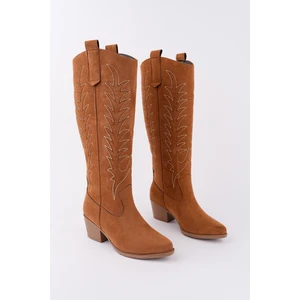 Texas Sivri Burun Nakışlı Kalın Topuklu Kadın Kovboy Western Çizme