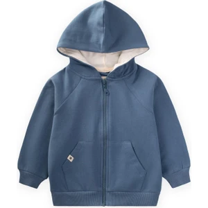 Kapşonlu Hırka Günlük Kullanım İçin Erkek Çocuk Indigo Mavi %97 Pamuk