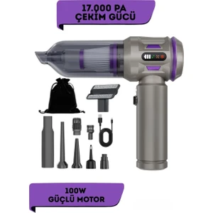 Auhma Ahv-20 Kablosuz Araç Içi Süpürge 17000PA Güçlü Vakum Dijital Göstergeli 100W Fırçasız Motor Üfleme Vakum Özellikli