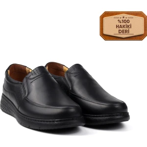 Erkek Siyah Hakiki Deri Ayakkabı, Ortopedik Taban Loafer Ayakkabı Yumuşak Mevsimlik Kışlık Günlük Casual Ayakkabı