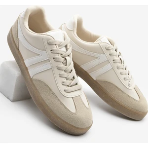 Kadın Sneaker Bağcıklı Düz Taban Spor Ayakkabı Tiyone Bej