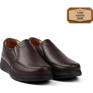 Erkek Kahve Hakiki Deri Ayakkabı, Ortopedik Taban Loafer Ayakkabı Yumuşak Mevsimlik Kışlık Günlük Casual Ayakkabı