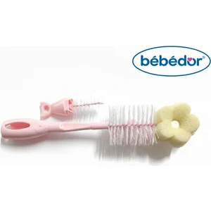 Yeni Sünger Uçlu Biberon ve Emzik Temizleme Fırçası Pembe 575