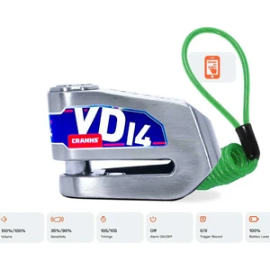 CRANNS VD14 Alarmlı Disk Kilidi Bluetooth App Kontrollü 304 Paslanmaz SRA Sertifikalı 14 mm Karbür PİM