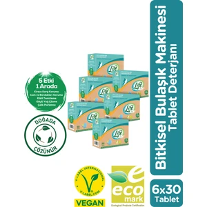 Life By Fakir Ekolojik Vegan Bulaşık Makinesi Deterjanı Tableti 30'lu x 6 Adet Avantaj Seti