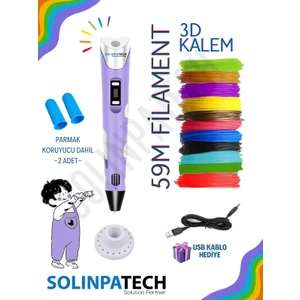 MOR 3D Kalem 3D Pen USB Kablolu Üç Boyutlu Yazıcı Kalem Printer(Çok Renkli Filament - 59METRE)