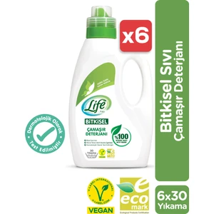 Life By Fakir %100 Bitkisel Bazlı Vegan Sıvı Çamaşır Deterjanı 1500 ml X 6 Adet, Biyoenzim Teknolojisi (Renkli ve Beyazlar İçin) %100 Doğal Temizlik