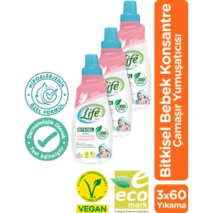Life by Fakir Vegan Bitkisel Konsantre Bebek Çamaşır Yumuşatıcısı 1500 ml x 3 Adet