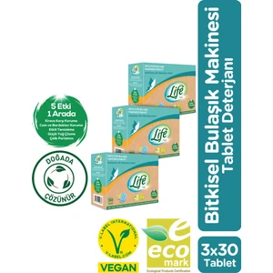 Life by Fakir Vegan Bitkisel Bulaşık Makinesi Tablet Deterjanı 30'lu x 3 Adet