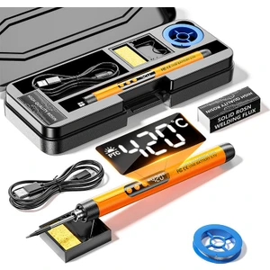 Şarjlı Dijital Ekranlı Havya Seti 420°C Ayarlanabilir Sıcaklık Type-C Hızlı Şarj