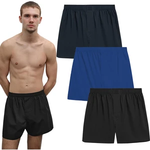 Erkek Pamuklu Poplin Boxer, Üçlü Paket, Siyah-Lacivert-Mavi, Large