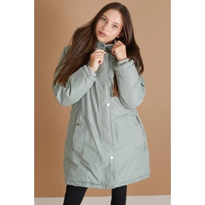 Yeşil Kürklü Içi Astarlı Çıkarılabilir Kapüşonlu Kız Çocuk Mont 19354