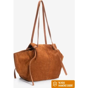 Kadın Hakiki Deri Shopper El ve Omuz Çantası Yorita Taba Süet