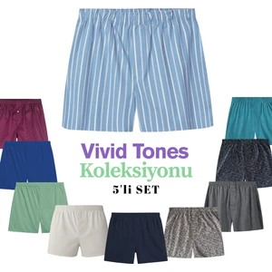 Yohannes Club Boxer Erkek, 5'li "Vivid Tones Koleksiyonu" % 100 Pamuklu Poplin Kumaş, Canlı Renkler, 5 Adet