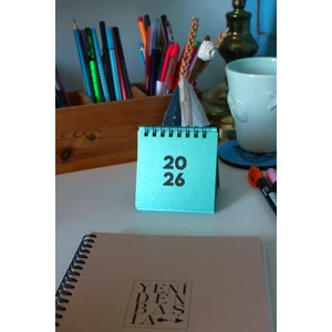Kağıt Kayık 2026 Mini Takvim 8x8 Boyutunda Spiralli METALİK MERCAN YEŞİLİ