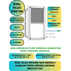 Pileli Plise Sürgülü Akordiyon Dikey Katlanır Pencere-Vasistas Sinekliği 0-70 En, 0-140 Boy