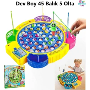 Brother Toys Dev Boy Pilli Müzikli Balık Tutma Yakalama Oyunu 45 Balık 5 Olta Hareketli 35 Cm.