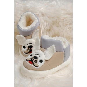 Dogg Desenli Kaydırmaz Taban Su Itici Kürklü Kreş Ev Okul Ayakkabısı Bebek Çocuk Panduf Ev Botu