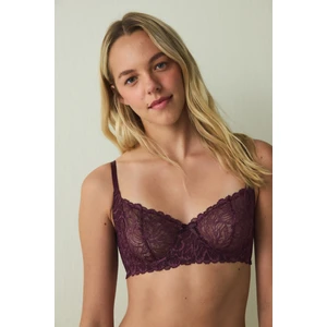 Bordo Gloria Dantelli Balenli Dolgusuz Sütyen