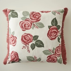 Rose Baskılı Kırlent Kılıfı Krem (43X43 Cm)