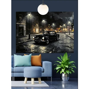 Islak Asfaltta Siyah Araba Dekoratif Kanvas - Mdf Ahşap Tablo