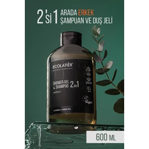 Erkek Saç ve Vücut Şampuanı 2'si 1 Arada Enerji, Antistres %97 Doğal, 600 ml