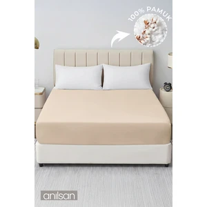 Düz Bej Lastikli Ranforce Çarşaf  %100 Pamuk Tek/Çift Kişilik Ev, Otel Çarşafı