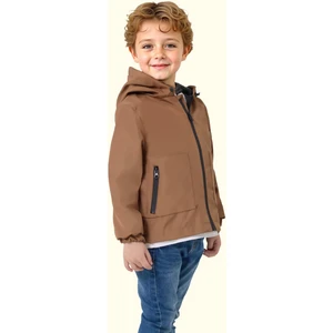 Spor Erkek Çocuk Mürdüm Içi Astarlı Su ve Rüzgar Geçirmez Kapüşonlu Çift Fermuarlı Cepli Yağmurluk