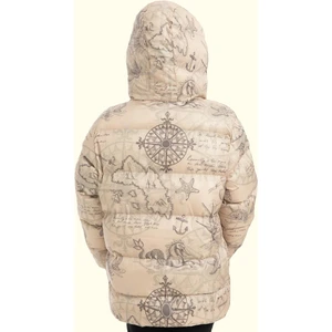 Spor Kız Çocuk Pusula Desen Polar Su Ve Rüzgar Geçirmez Kapüşonlu Cepli Mont