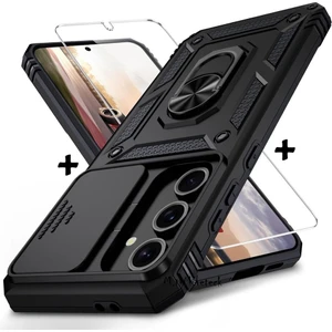 Samsung Galaxy A17 5g Kılıf Kamera Korumalı Sürgülü Yüzüklü Armor Zırh Kapak + 9h Ekran Koruyucu  Set