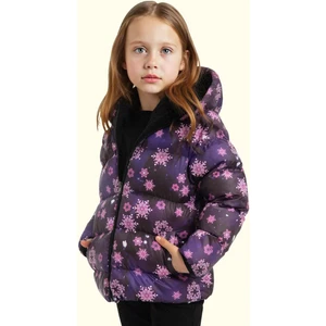 Kız Çocuk Pusula Desen Polar Su ve Rüzgar Geçirmez Kapüşonlu Şişme Kışlık Mont