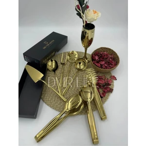 Dmr Life 8 Parça Gold Sos Servis Seti ve Maşa Servis Sunum Seti (18/10)