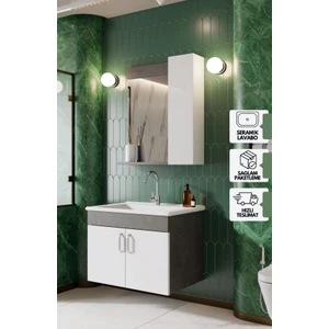 Karen Banyo Gümüş 65CM Banyo Dolabı Retro Gümüş-Beyaz Lavabo Dahil