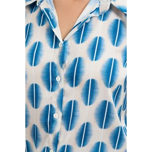 Kadın BDART Saten Uzun Kollu Düğmeli Gömlek Bebek Mavisi