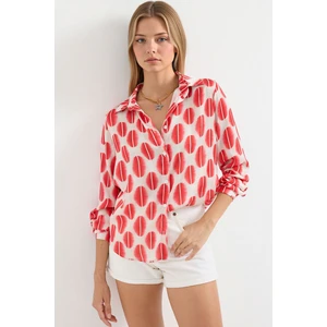 Kadın BDART Saten Uzun Kollu Düğmeli Gömlek Tuğla Kırmızısı