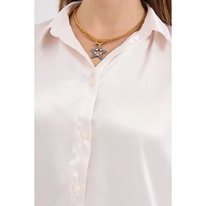 Kadın BDART Saten Uzun Kollu Düğmeli Gömlek Krem Doğal