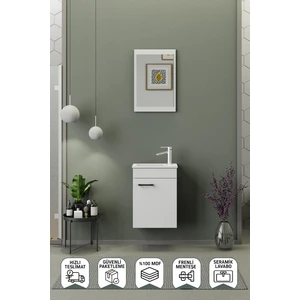 Fix Arya Mini 42 Cm Banyo Dolabı,Seramik Lavabolu,Aynalı,Lavabo Dahil,Mdf,Mat Beyaz