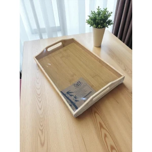 Bambu Servis ve Sunum Tepsisi – Saplı Dikdörtgen Ahşap Tepsi, Doğal Bambu, Kaymaz & Dayanıklı